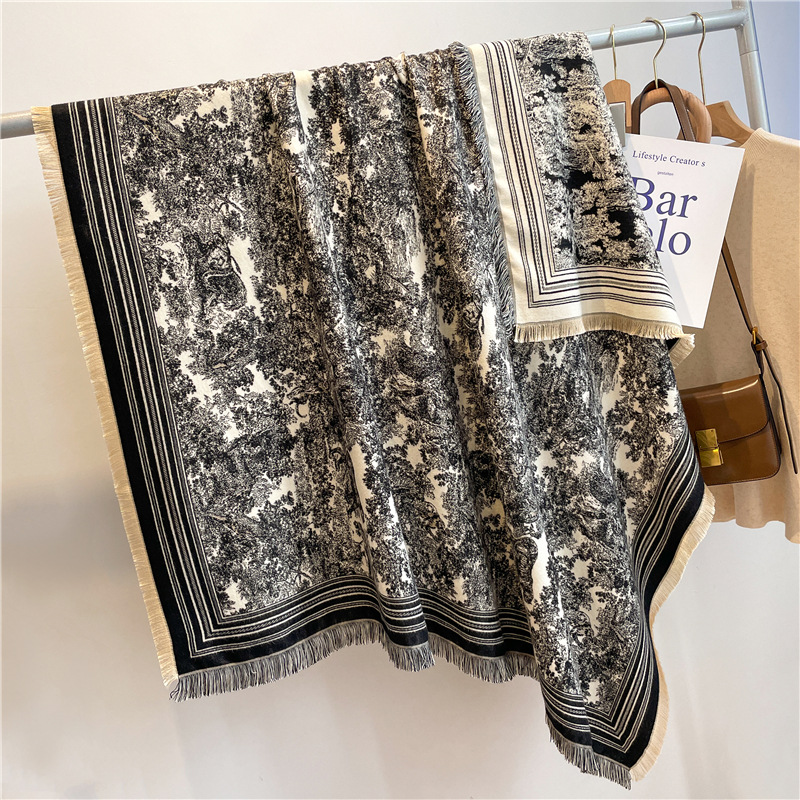 Autumn and Winter New Wool Warm Thickened Tassel Scarf Advanced Sense Imitation Cashmere Square Scarf Women's Air Conditioning Shawl Cross-border