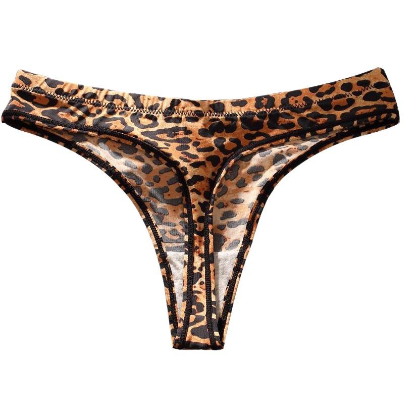 Sierjian ice silk leopard print European and American style thong sexy seamless low waist cotton crotch girl pants sports yoga t pants