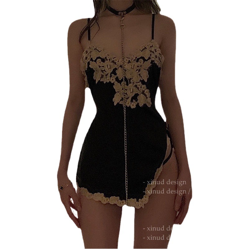 Sexy lingerie women's season sexy lace low-cut home wear seductive strap pajamas slim fit new pure desire