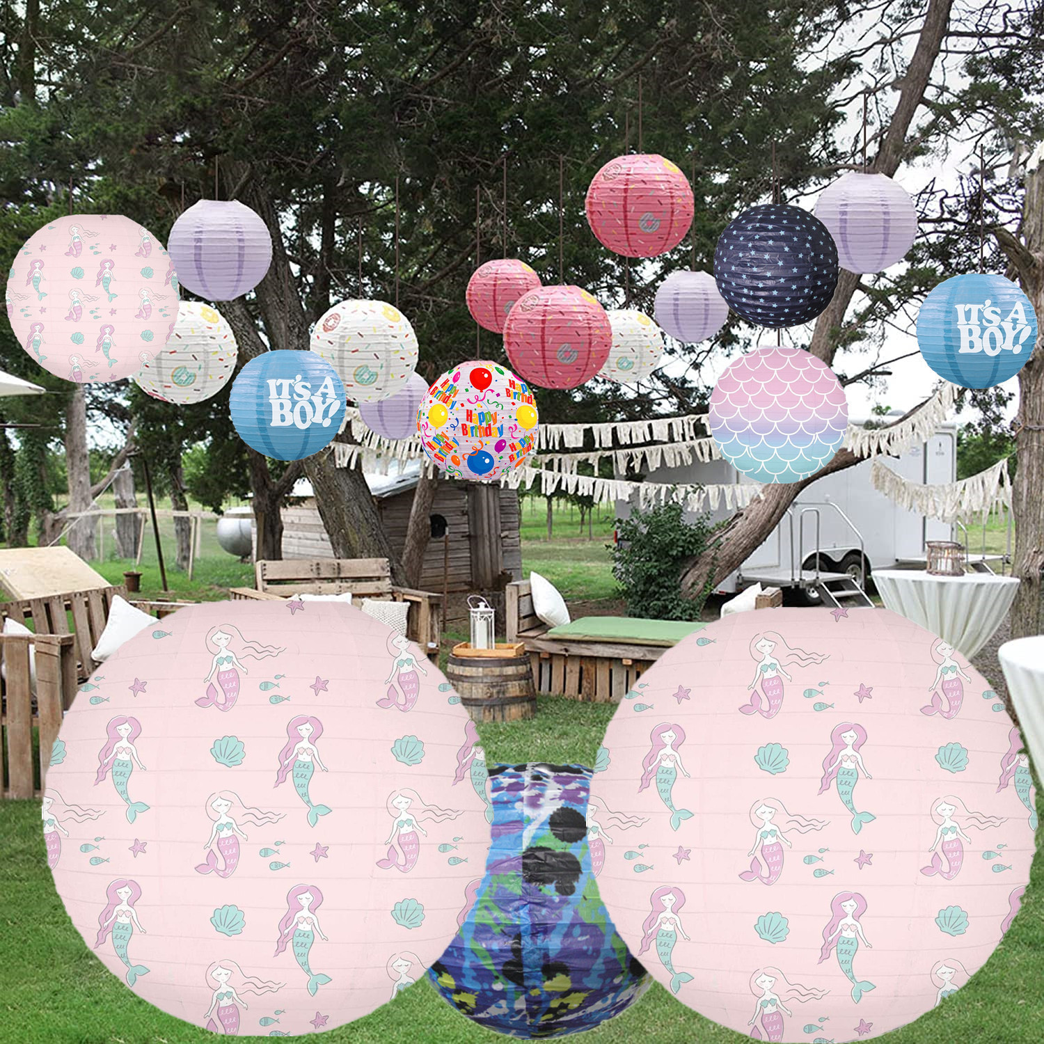 12-inch antique paper lantern Chinese style flower bird grass character calligraphy and painting hanging decoration cross-border e-commerce lantern supply