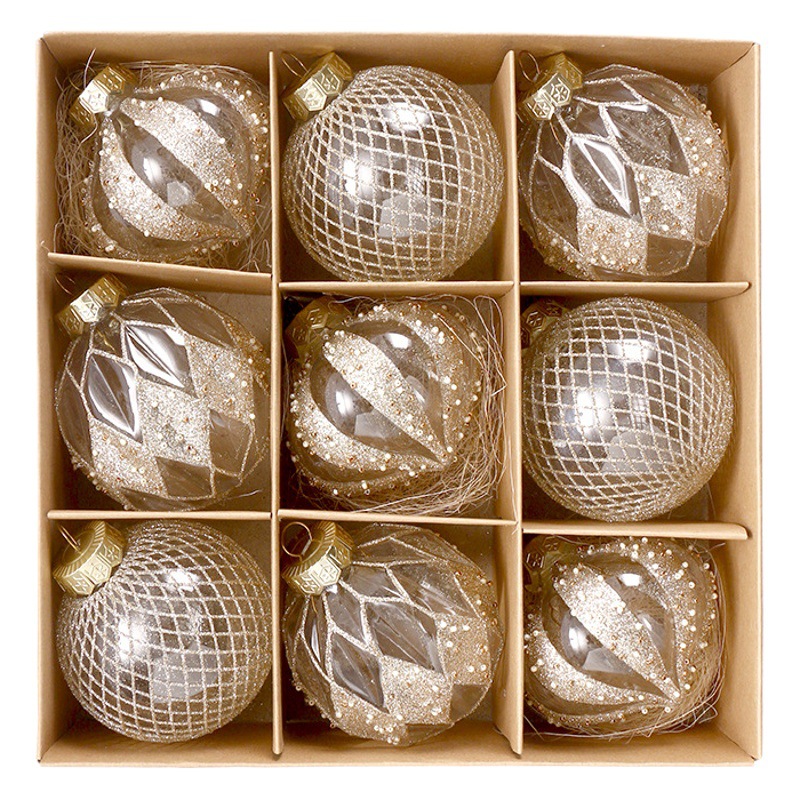 Cross-border Christmas decorations 8CM/9 painted PET Christmas ball gift box suit Christmas tree ornaments