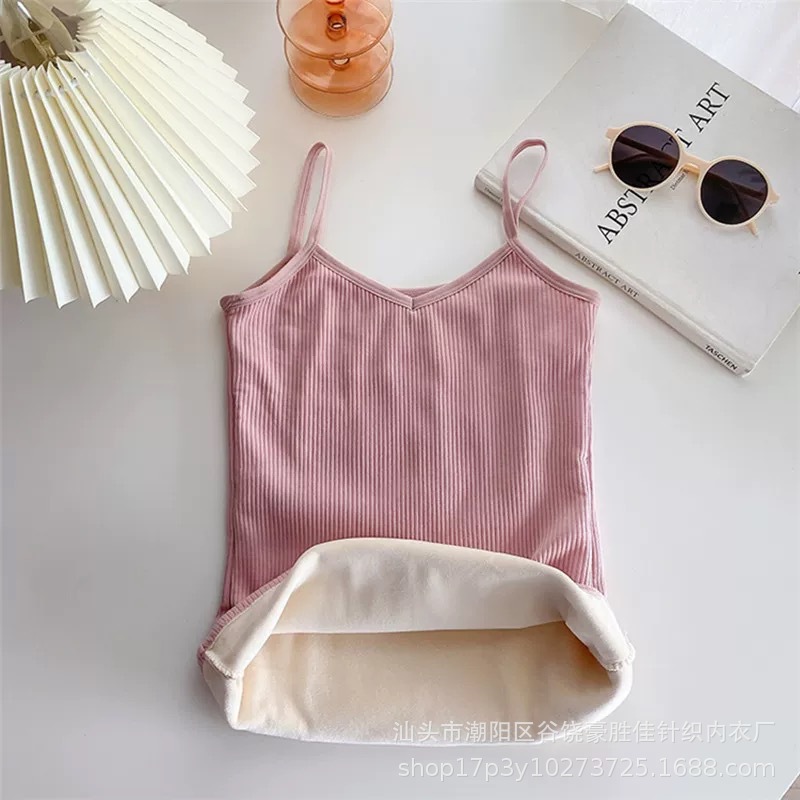 Picture of Autumn and Winter Warm Vest Women's Inner Wear Base Fleece-lined Thickened Cold-proof Student Small Sling Slim-fit Top Sleeveless Underwear