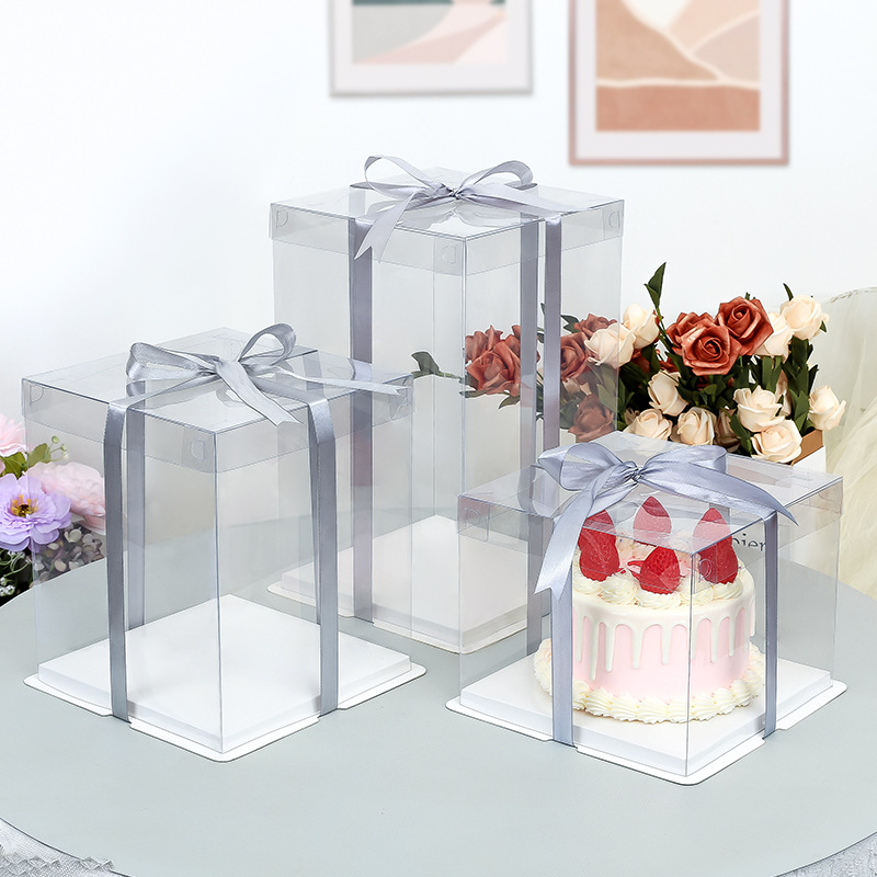 Customized Transparent Cake Boxes for 4-Inch, 6-Inch, and 8-Inch Cakes, 10inch 12inch Birthday Cake Mousse Layer Packaging Boxes, Thickened
