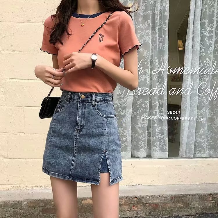 Denim skirt women's summer 2023 new skirt high waist A- line skirt hot girl hip split skirt ins fashion
