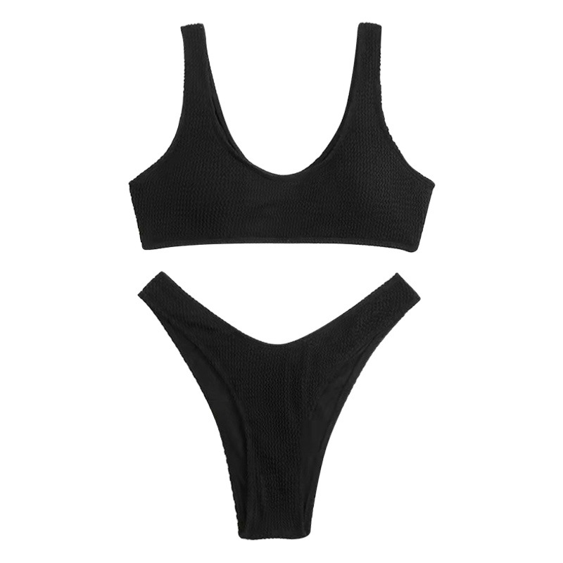 Factory spot 2023bikini pleated soft multi-color split swimsuit women's simple sexy high waist bikini