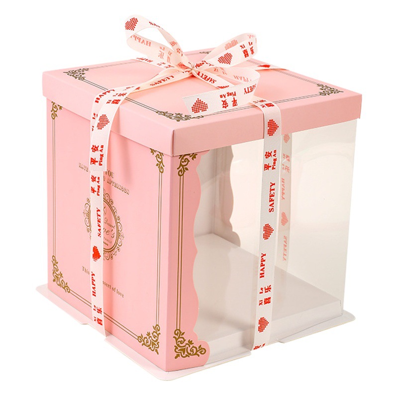 Square Birthday Cake Box Translucent Heightened Baking Packaging Box Baking Simple Multi-Size Plastic Wholesale