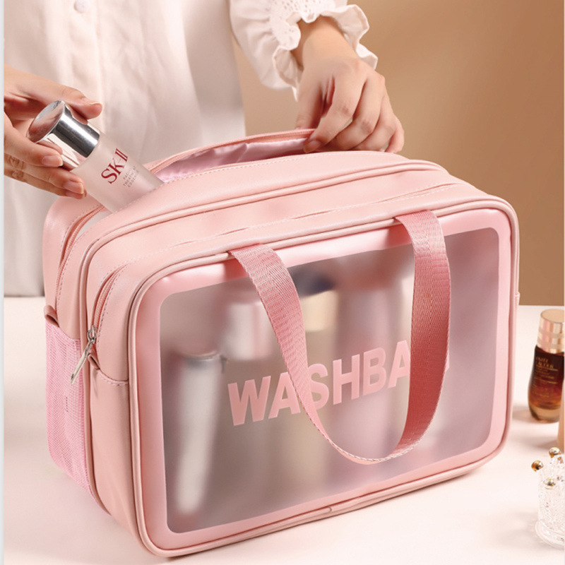 New Korean Style Double-Layer Frosted Pvc Dry and Wet Separation Partitioned Toiletry Bag Satchel Toiletries and Cosmetics Collection