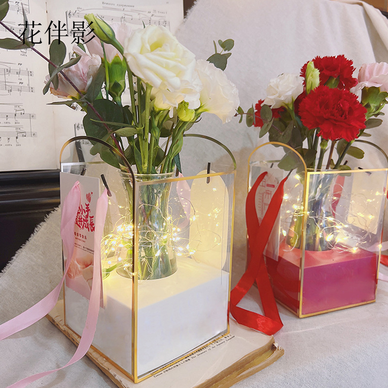 Tanabata Valentine's Day portable flower flower packaging gift box transparent portable flower gift bouquet plastic gift box