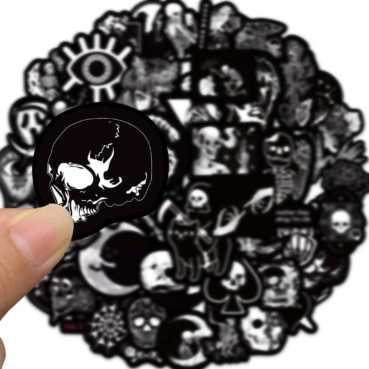 Picture of 50 black-edged dark Gothic graffiti stickers decorative guitar notes luggage DIY waterproof non-infringement cross-border