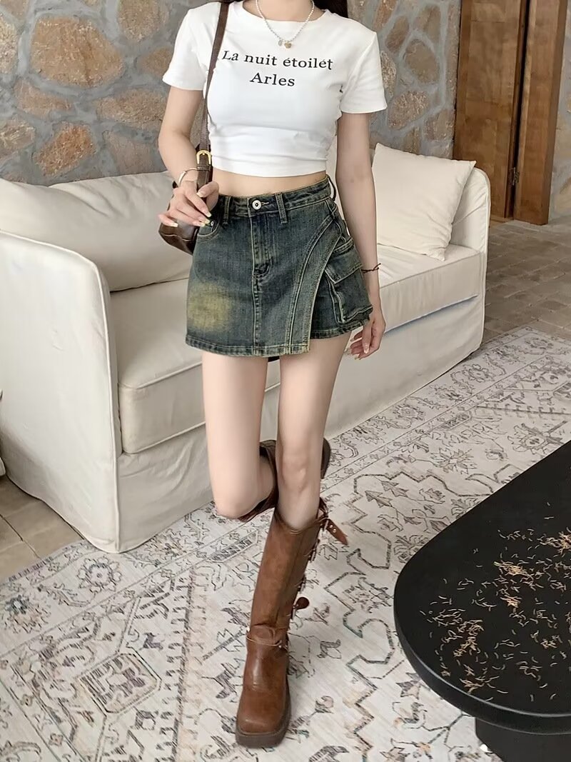High Waist Denim Skirt Women's 2024 Summer New Anti-Glow Slimming Small A- Line Denim Shorts Skirt