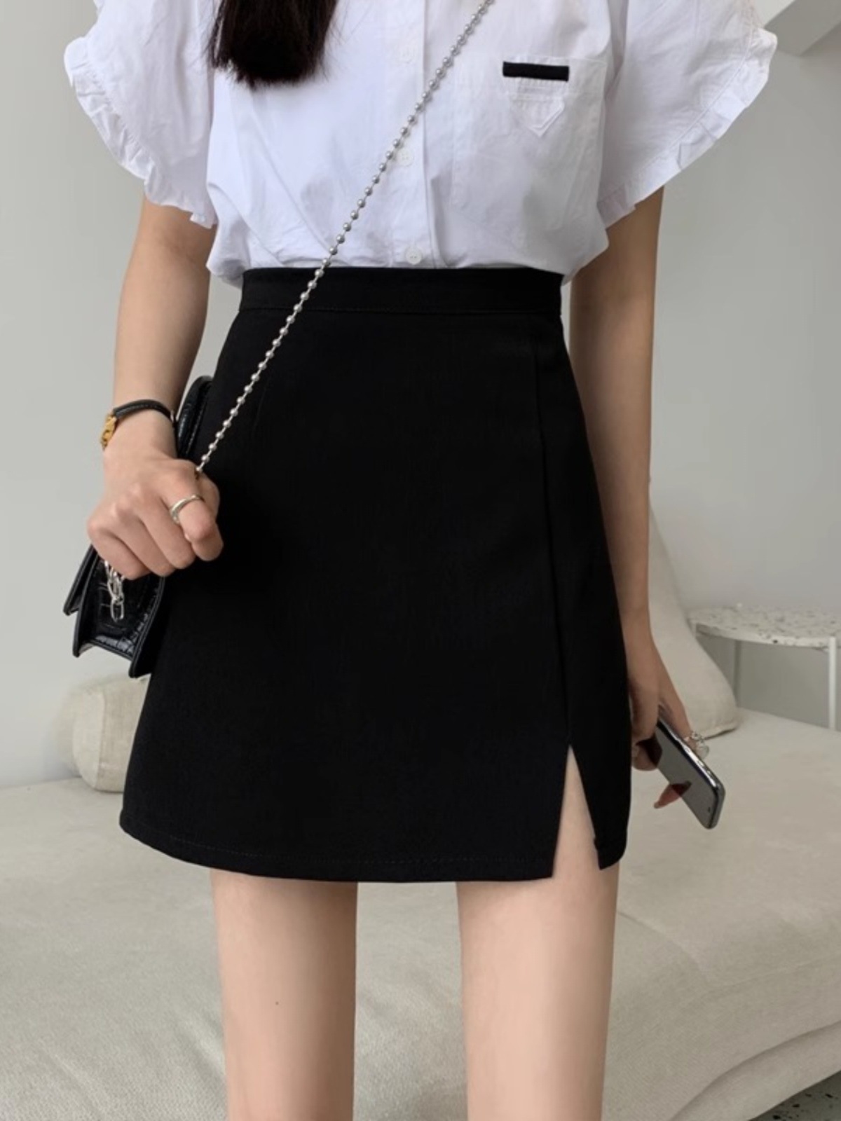 2024 Summer New High Waist Split Skirt Women's Slim A- line Skirt Small plus size Dress Skirt