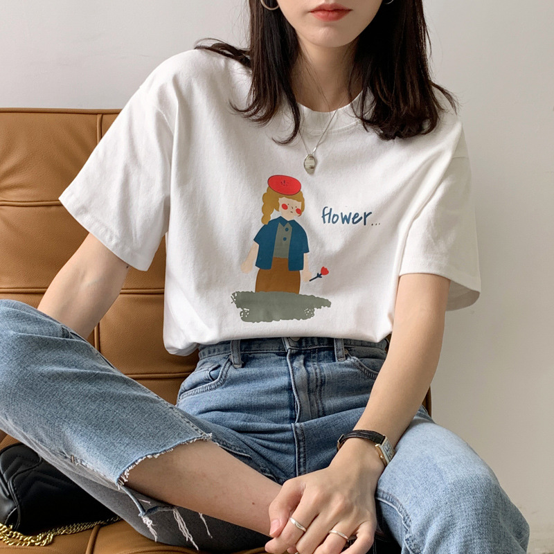 2025 New Short-sleeved T-shirt Women's Cotton Mid-length Summer New Arrival Half-sleeved Loose Cyber Celebrity Top Women's Cotton Women