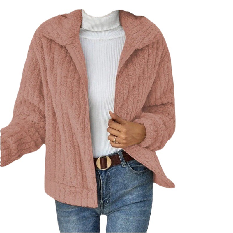 Amazon Europe and the United States cross-border women's temu2025 autumn and winter new wool plush cardigan lapel short coat