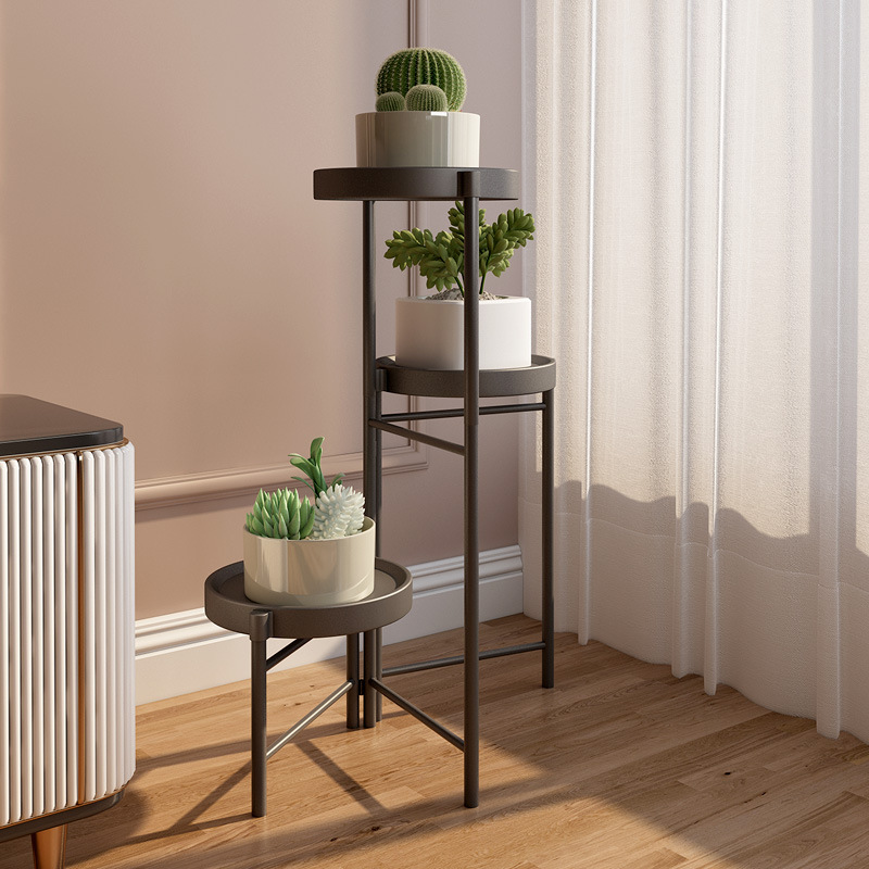 Picture of Cross-Border Simple Folding Iron Flower Stand Balcony Indoor Metal Plant Stand Manufacturer Wholesale Floor-Standing Small Potted Plant Stand