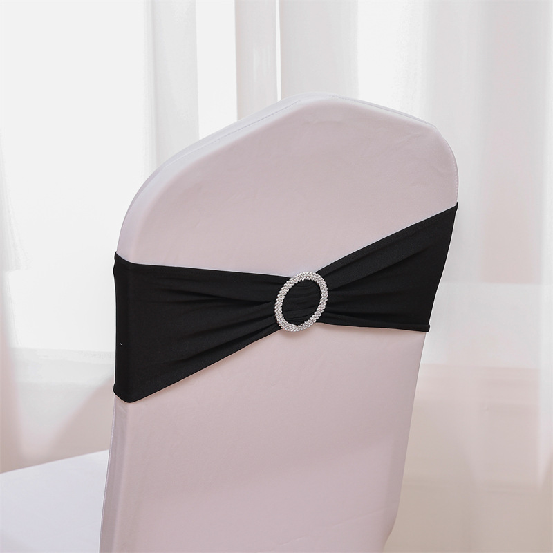 Picture of Backrest Flower Stretch Chair Cover Bow Banquet Decoration Free Wedding Ribbon Wedding Hotel Ribbon Stool Strap