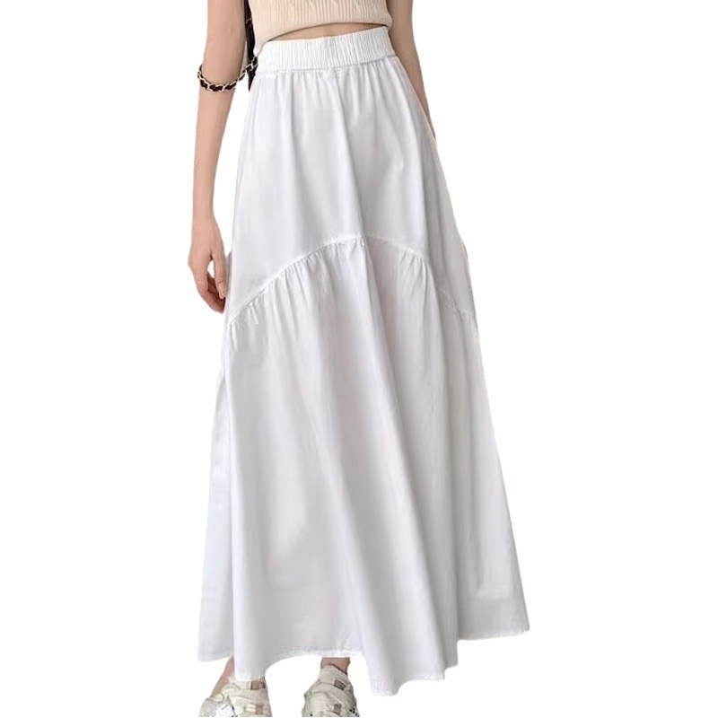 Small half-length simple slimming summer new Korean style fashionable design pleated stitching elastic waist long skirt