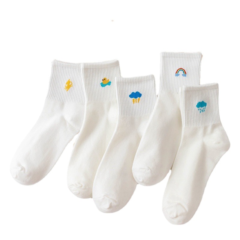 Socks Women's White Weather ins Trendy Cute Japanese Style Simple Fashion College Style Autumn and Winter Stockings Cotton Socks