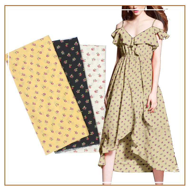 Hibiscus linen small floral printed fabric dress shirt suspender skirt small shirt women's children's clothing thin skirt fabric