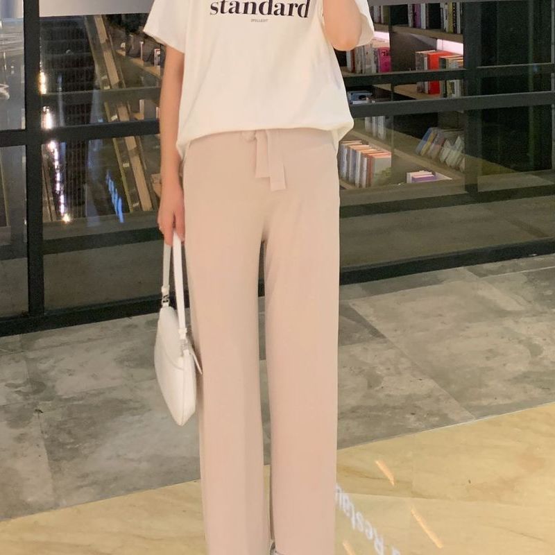 Picture of Pregnant women's pants spring and autumn outer wear ice silk wide-leg pants summer thin drape plus size straight trousers pregnant women's clothes summer