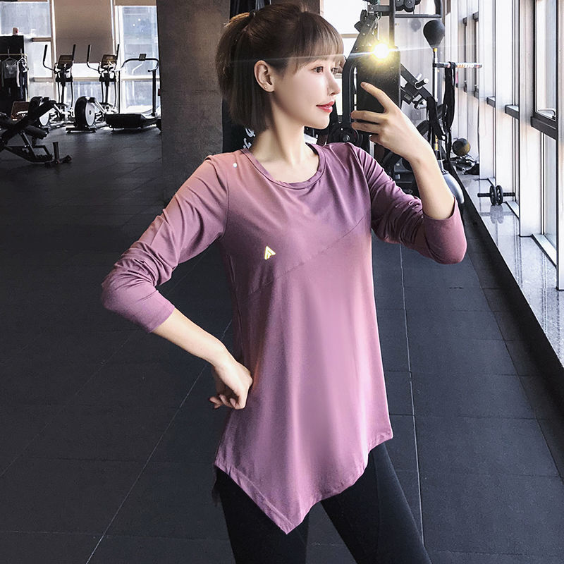 Sports Top Women's Running Fitness Clothes Thin Yoga Clothes Mid-length Long-sleeved T-shirt Wearing Internet Popular Quick-drying Clothes to Absorb Sweat