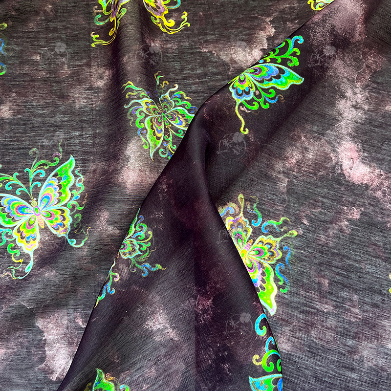 Butterfly shadow phantom ink Tencel linen fabric gauze skirt Hanfu shirt cheongsam new Chinese style handmade DIY fabric