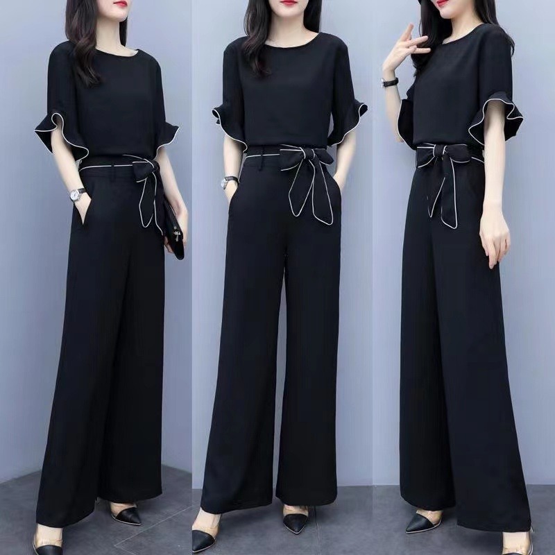 Wide Leg Pants Set Women's Summer 2022 New Style Elegant High Waist Slimming Western Style Fashionable Casual Two-piece Set