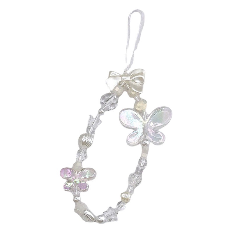 Trendy New Butterfly Pearl Beaded Lanyard DIY Mobile Phone Case Hanging Ornaments Korean Mobile Phone Accessories Pendant Mobile Phone Chain