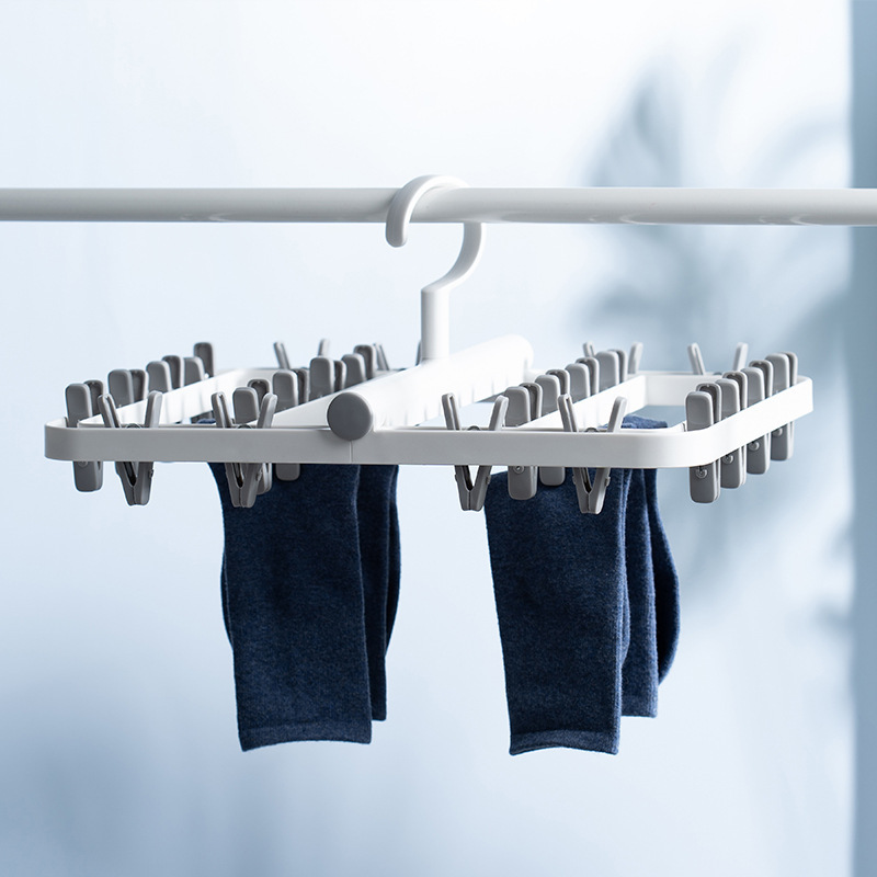 Picture of Household Clothes Rack Folding Clothes Drying Rack Storage Artifact Windproof Disc Clothes Rack Multi-clip Baby Socks Rack