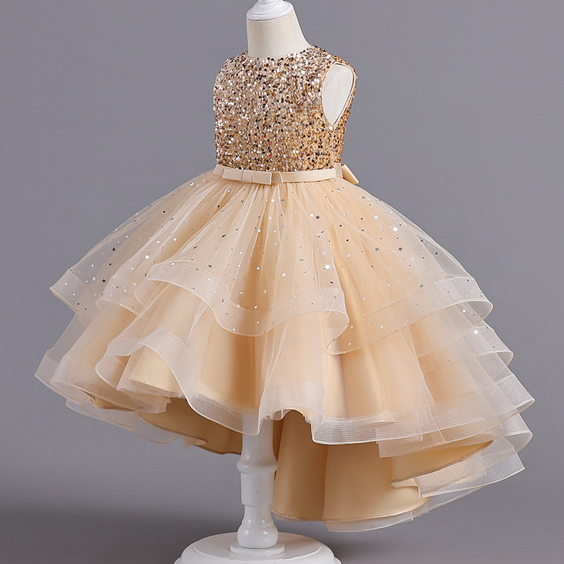 Picture of Girls Princess Dress Sleeveless Tail Dress Flower Girl Wedding Dress Tutu Skirt Kidsren Catwalk Piano Performance Evening Dress