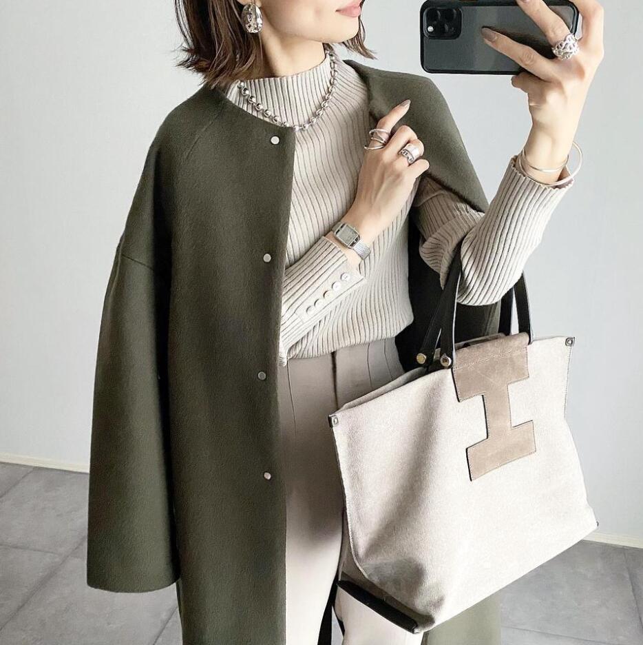 Japanese and Korean Style Gentle Women's Coat for Autumn and Winter Lotte Ins Japanese Style Popular and Skinny Cardigan Straight Women's Coat