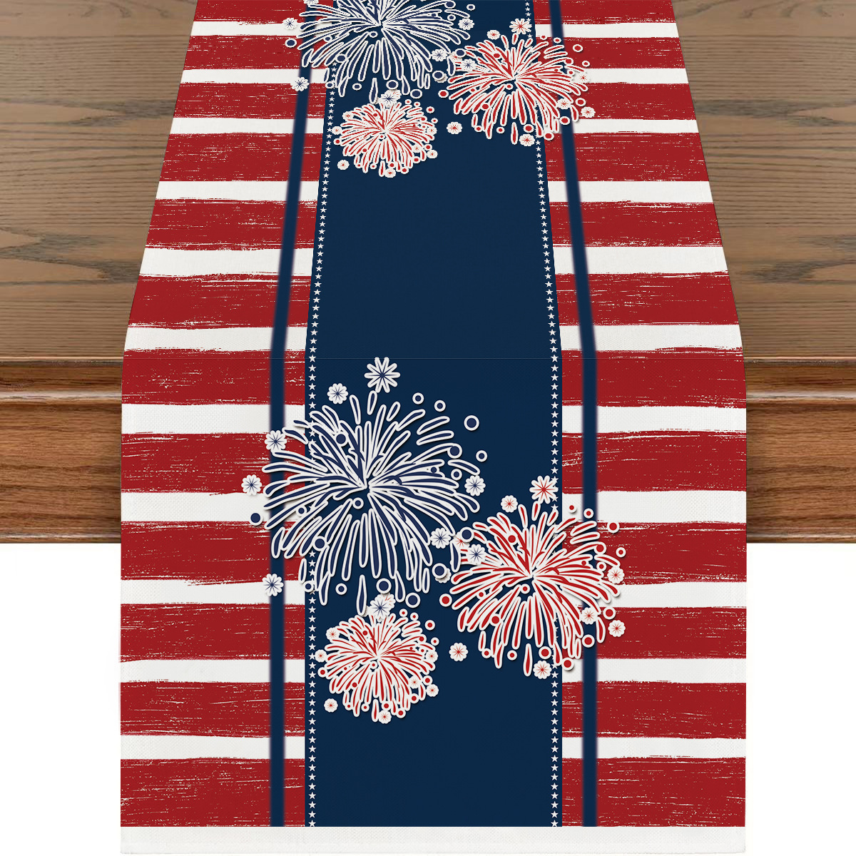 Picture of Explosions US Independence Day Decorative Table Runner Linen Star-stripe Printed Tablecloth Patriot Holiday Atmosphere Table Runner