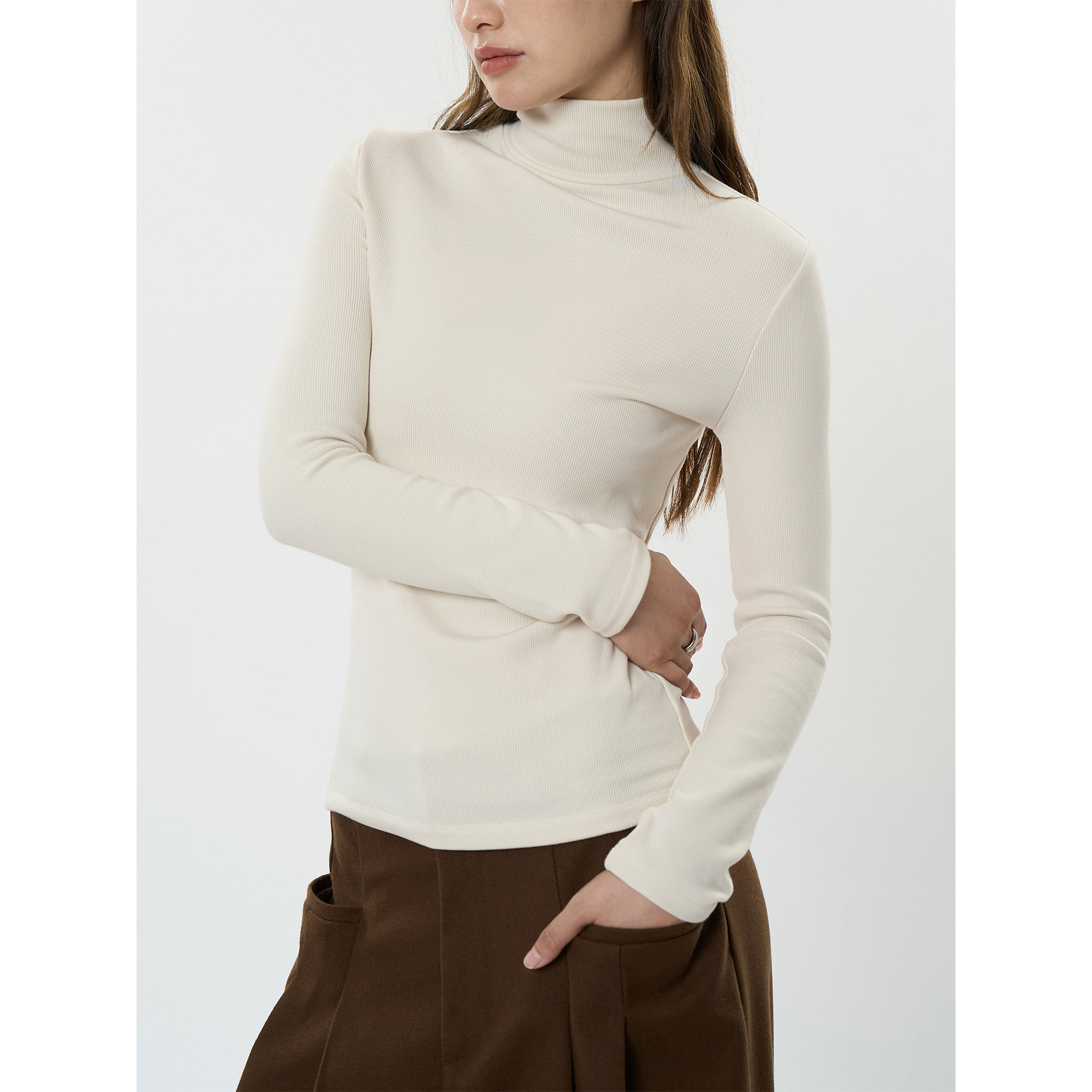 Picture of Lou Fu Winter New Korean Style Simple Fashionable High Neck fleece-lined Base T-Shirt Lightweight Warm Slim-fit Slim-fit Women's Top