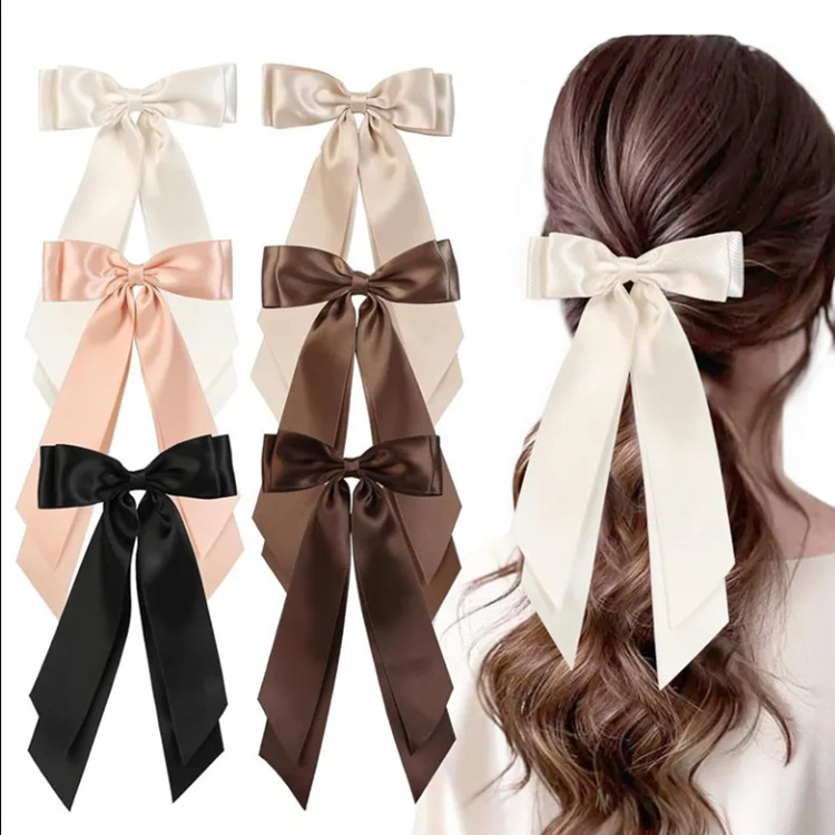 New 4cm Double Layer White Polyester Ribbon Bow Duckbill Clip Ribbon Hairpin High-end Hair Accessories Ribbon Ribbon