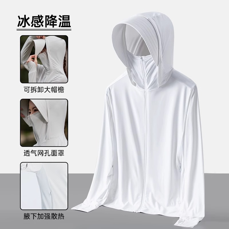 Picture of Original Yarn Ice Silk Sun Protection Clothing for Women Upf50+ Removable Brim Cool Feeling Anti-Uv Outdoor Cycling Sun Protection Clothing for Men