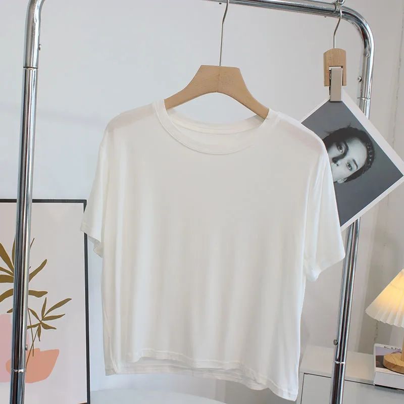 Picture of Super Hand-feel Short Modal T-shirt Women's Niche Summer 2024 Slim-fit Slimming Round Neck Short-sleeve Solid Color Base Shirt