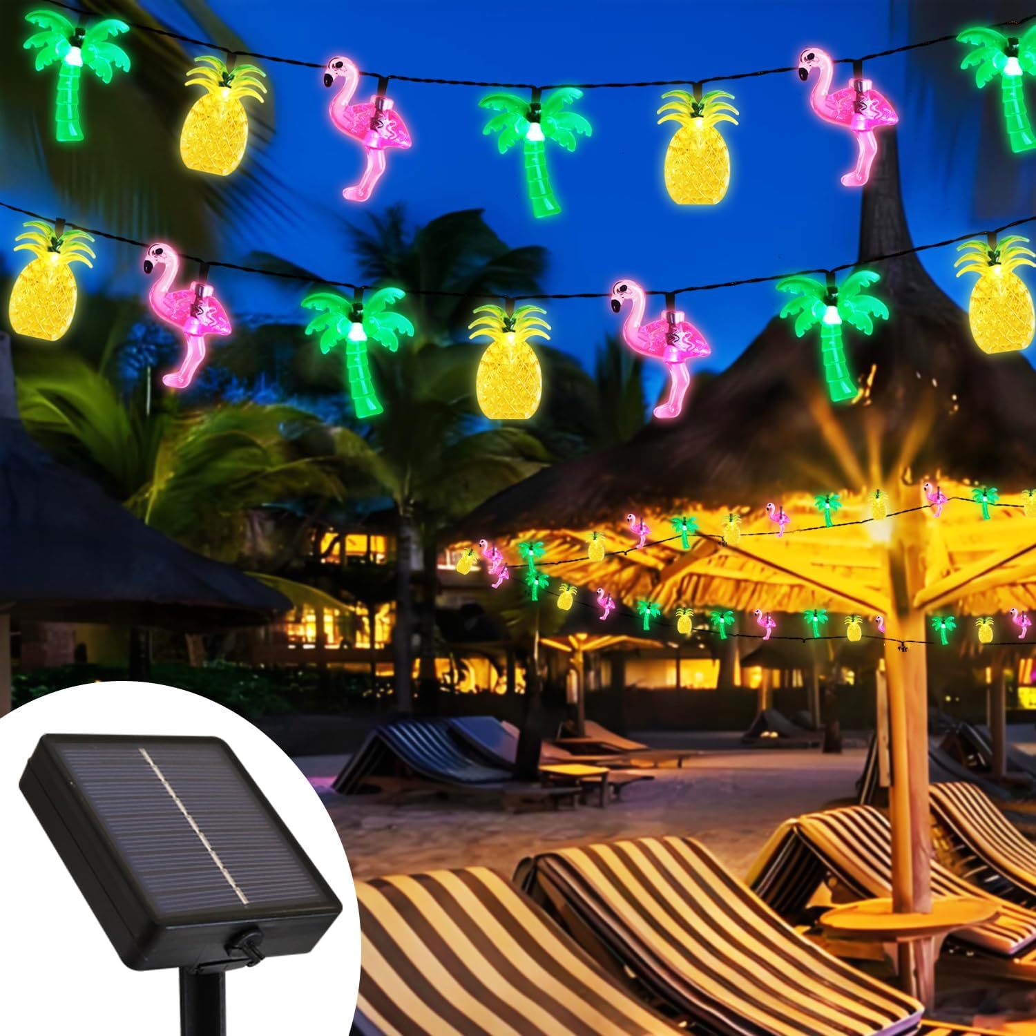 led solar string lights ins pineapple coconut tree flamingo small string lights summer cartoon decorative lights flashing string