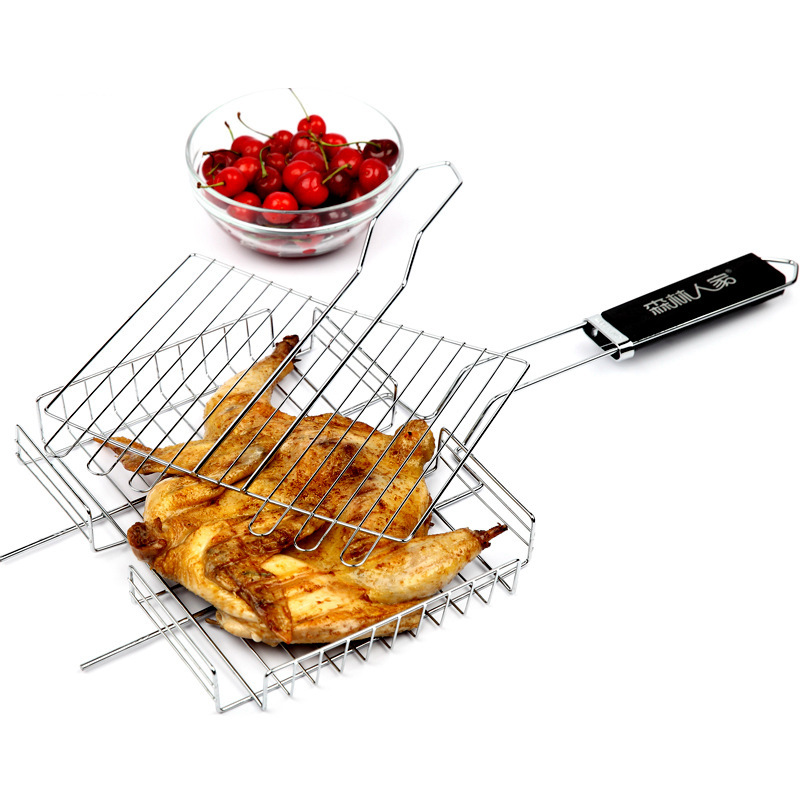 Picture of BBQ barbecue tools stainless steel barbecue net grilled fish clip rack barbecue basket square outdoor mesh