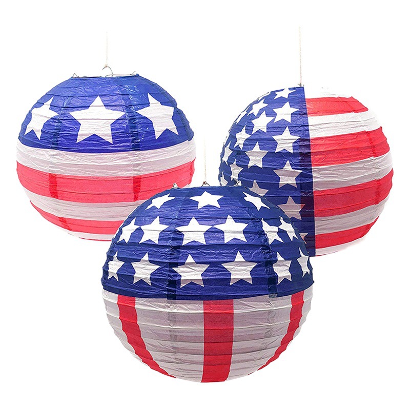 Picture of Cross-border US Independence Day Lantern July 4th Party Decoration Round Folding Hanging US Flag Paper Lantern Wholesale