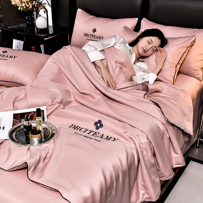 Picture of Class A Washed Ice Silk Summer Quilt Four-piece Set Summer Cool Quilt Nude Sleeping Embroidered Air-conditioning Quilt Cool Silk Summer Thin Quilt