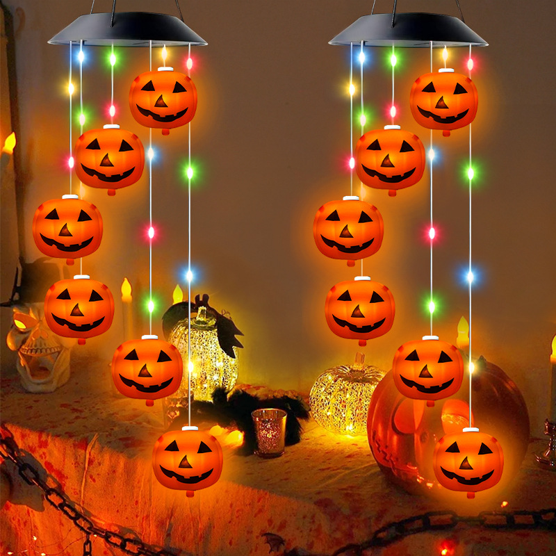 New Halloween 8 Features Solar Pumpkin Wind Bell Light Rope Also Glow LED Wind Bell Decorative Light