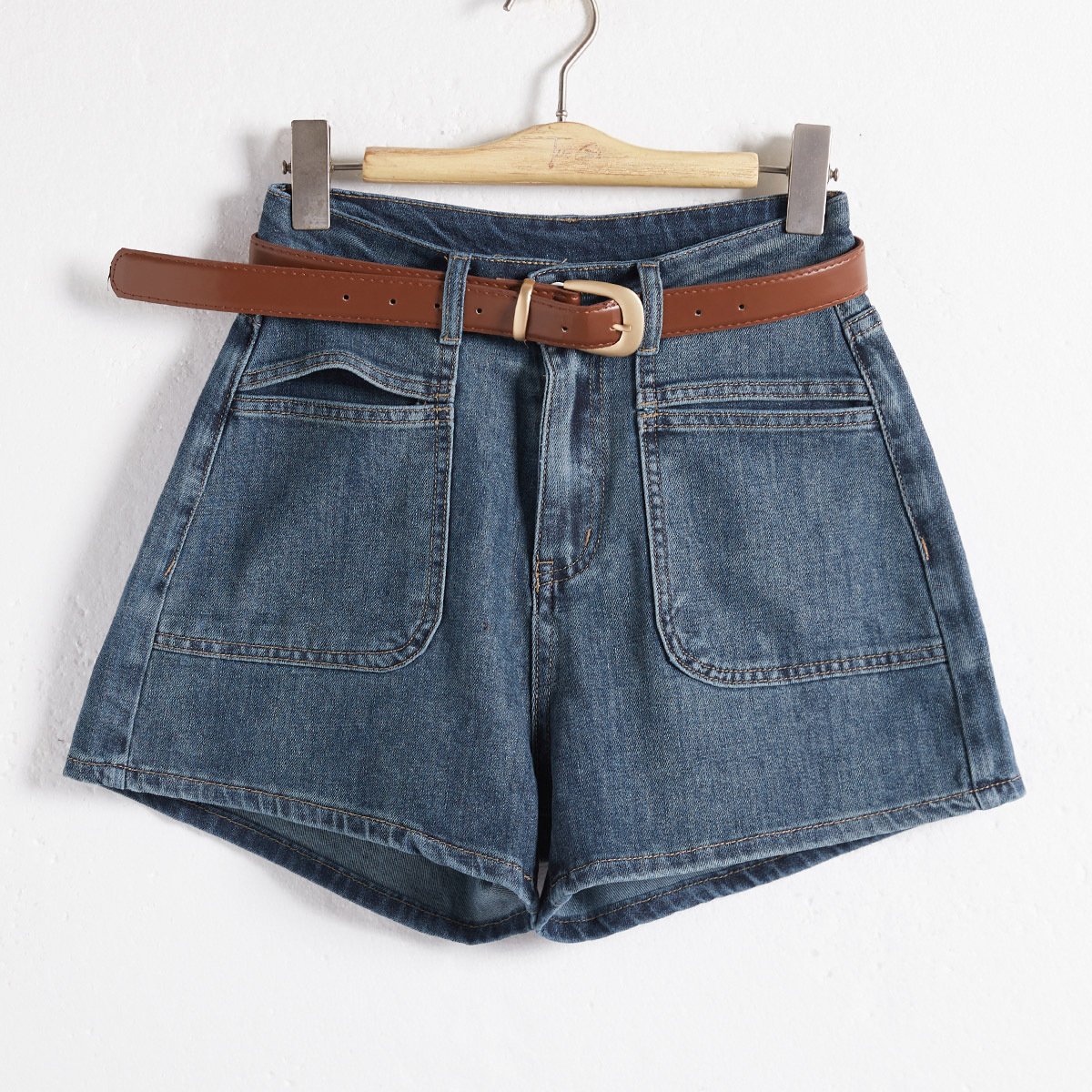 Picture of 2025 New Simple Women's Clothing Fashion Hot Pants Double Pocket A- shaped Wide Leg All-match Slimming plus size Denim Shorts Women