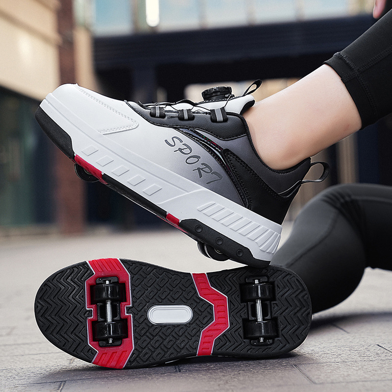 Picture of Pulley Heol Shoes Skate Shoes Four-wheel Deformation Shoes Children Adult Roller Skate Shoes Wheel Shoes Double Rai Wheel New