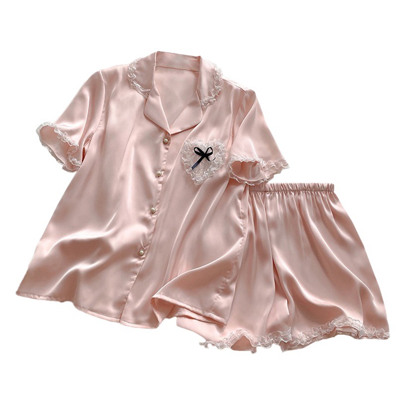 Summer New Sweet Korean Style Gentle Pink Short-Sleeved Shorts Pajamas for Women Internet Celebrity Style Suits Home Clothes Wholesale