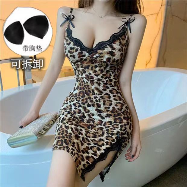 Picture of Sexy Lingerie Sexy Leopard Sling Nightdress Passion Temptation Lace Bow Sex suit Summer Flirting