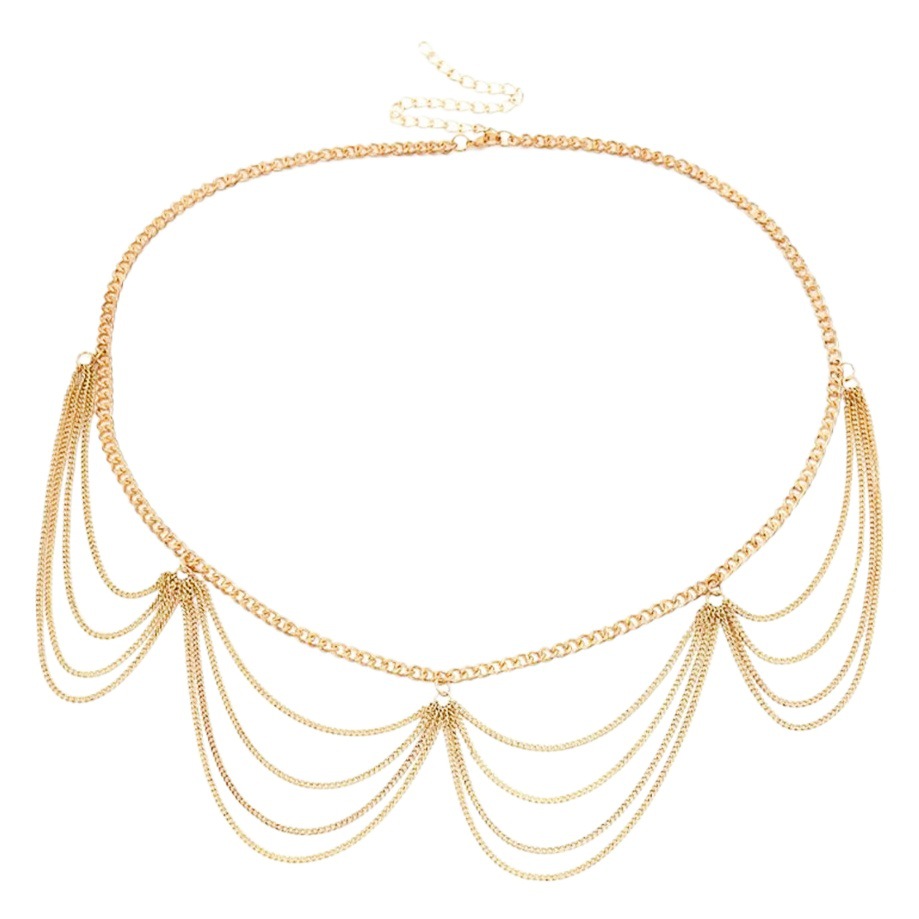 European and American Cross-border Jewelry Hip-hop Ring Sunflower Plate Pendant Waist Chain Women's Trendy Wave Tassel Multi-layer Body Chain
