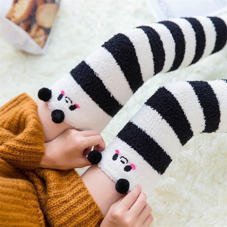 Winter Sleeping Socks, Coral Velvet Socks, Over-The-Knee Warm Socks, Striped Thickened Long Socks for Women, Wholesale