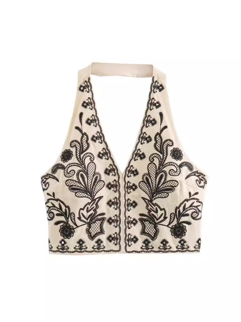 Picture of Europe and the United States cross-border new 2024 foreign trade women's wholesale ZRA embroidery hanging neck collar short jacket overskirt suit