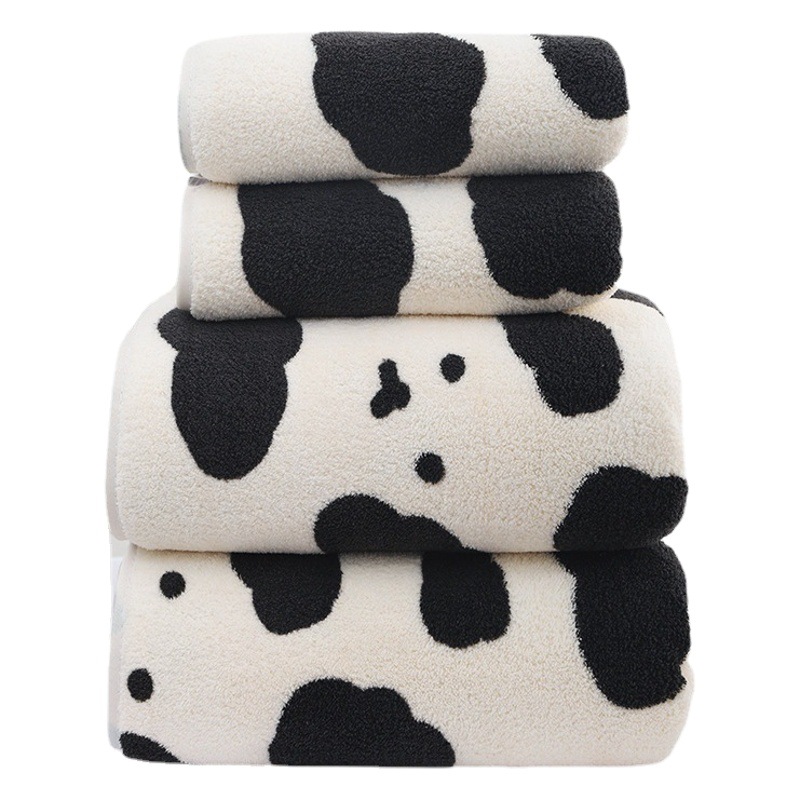 New cute ins style cow coral fleece Towel fashion student adult couple towel thickened absorbent bath towel