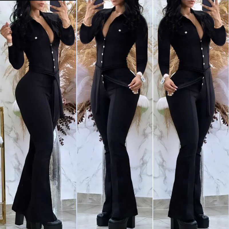 Picture of 2025 Cross-Border Foreign Trade Autumn and Winter Long-Sleeved Shirt Collar Mid-Waist Elegant Commuter Jumpsuit