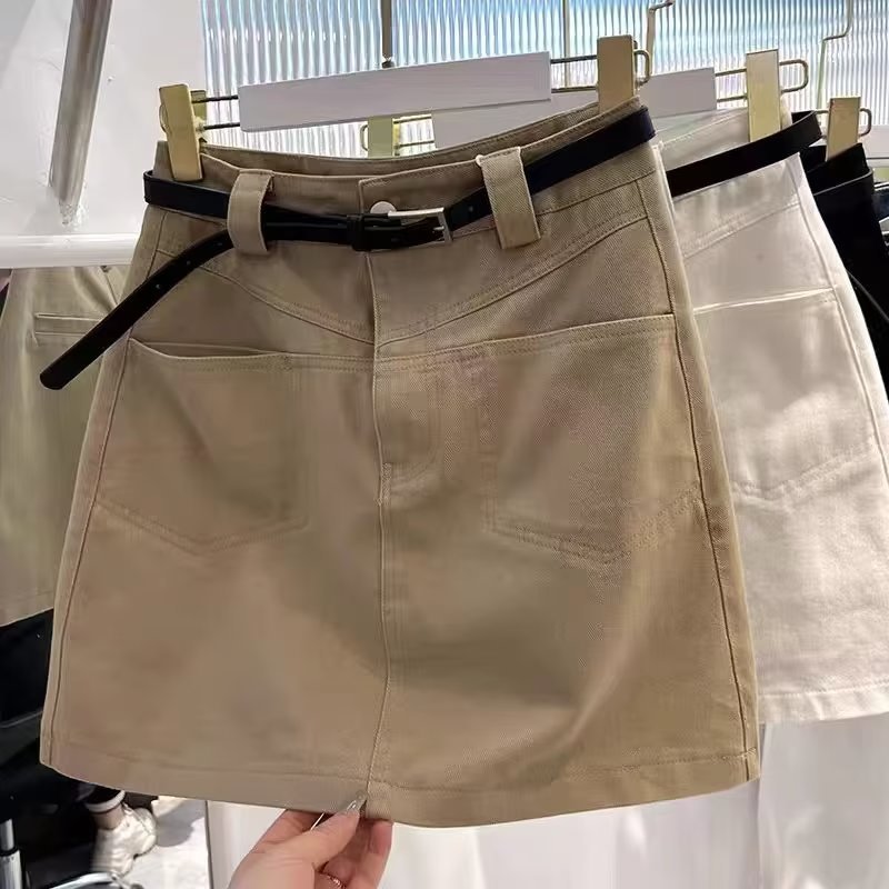 Summer pear-shaped figure plus size khaki workwear Denim skirt women's chubby girl thin slimming sheath A- line skirt